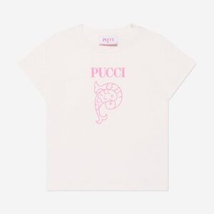 Kids White Pucci T-Shirt with Pink Logo